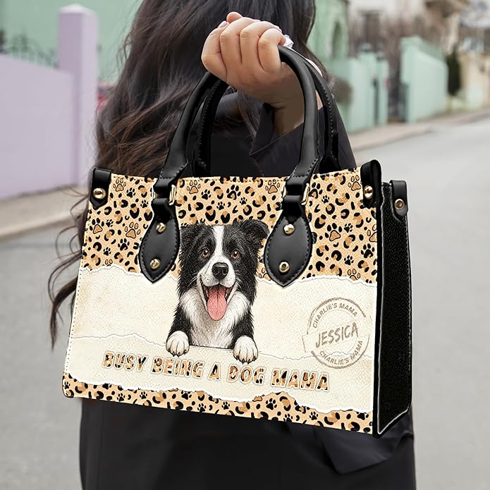 Personalized Pet Mom Leather Handbag – Custom Name Dog Cat Photo Purse - Image 2