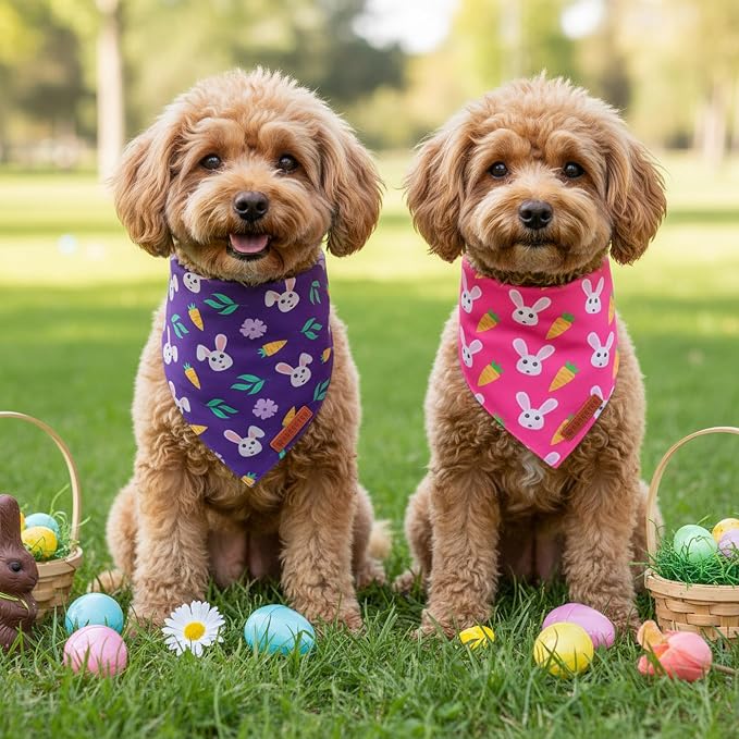 ADOGGYGO Easter Dog Bandana 2 Pack, Bunny Carrot Print Triangle Pet Scarf - Image 3