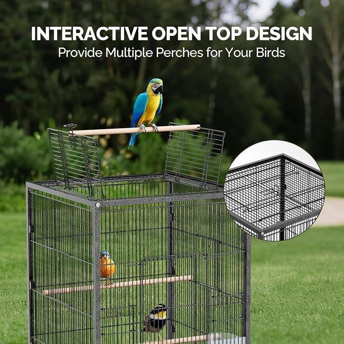 VINGLI Bird Cage with Wheels, Durable Wrought Iron Parakeet Cage with Slide Out - Image 3