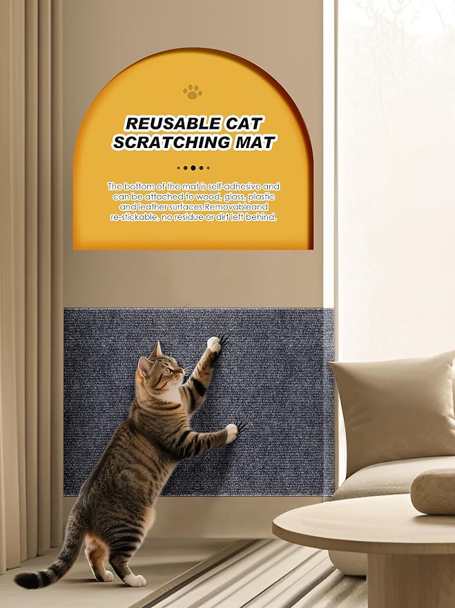 2PCS 39.4"x15.8" Cat Scratch Mat, Trimmable Self-Adhesive Carpet, DIY Climb Cat - Image 5