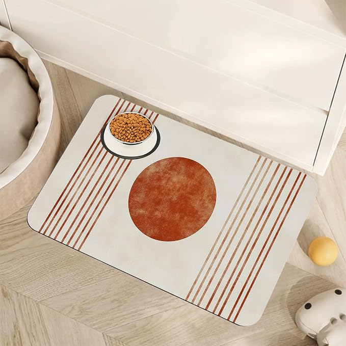 Sun Boho Dog Food Mat for Floors, Absorbent Quick-Dry Pet Feeding Mat, Cat Dog by Unknown