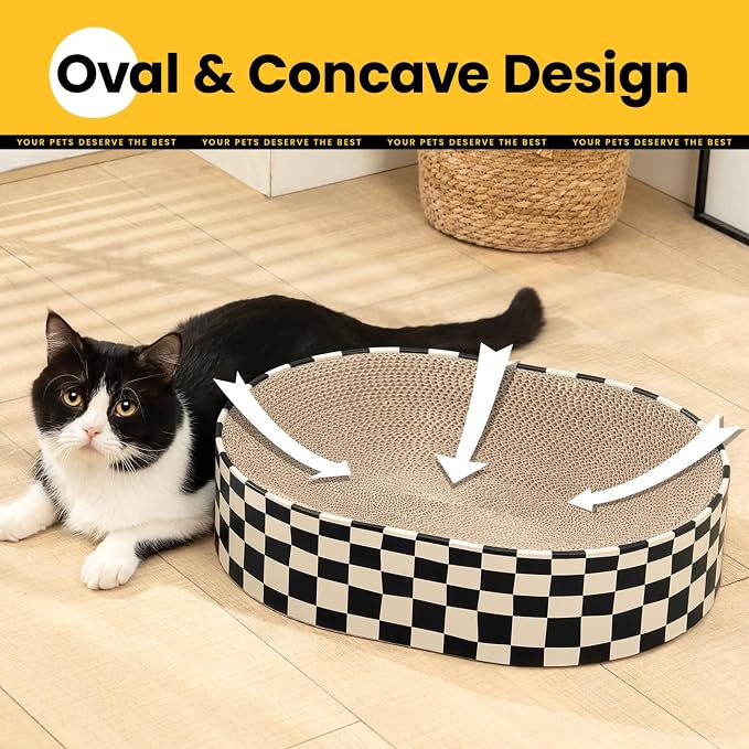 Cat Scratcher Cardboard, 2-in-1 Oval Scratching Pad & Lounge Bed, High-Density - Image 2