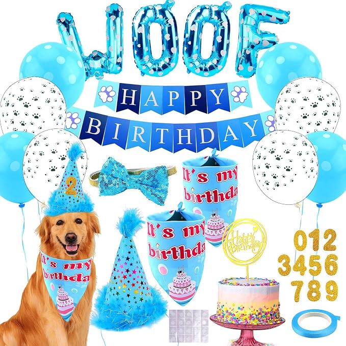 Dog Birthday Party Supplies, Adjustable Dog Bandana Set by AROIC