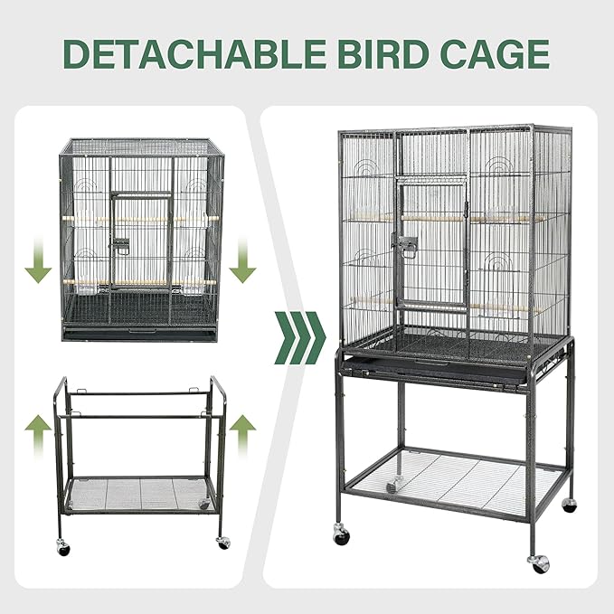 ZENY 53-Inch Bird Flight Cage, Wrought Iron Standing Large - Image 4