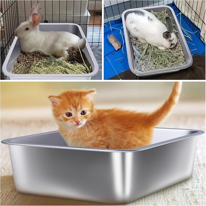 Small Stainless Steel Litter Box, 15.7"x11.8"x4" Kitten Litter Box, Easy Clean - Image 5