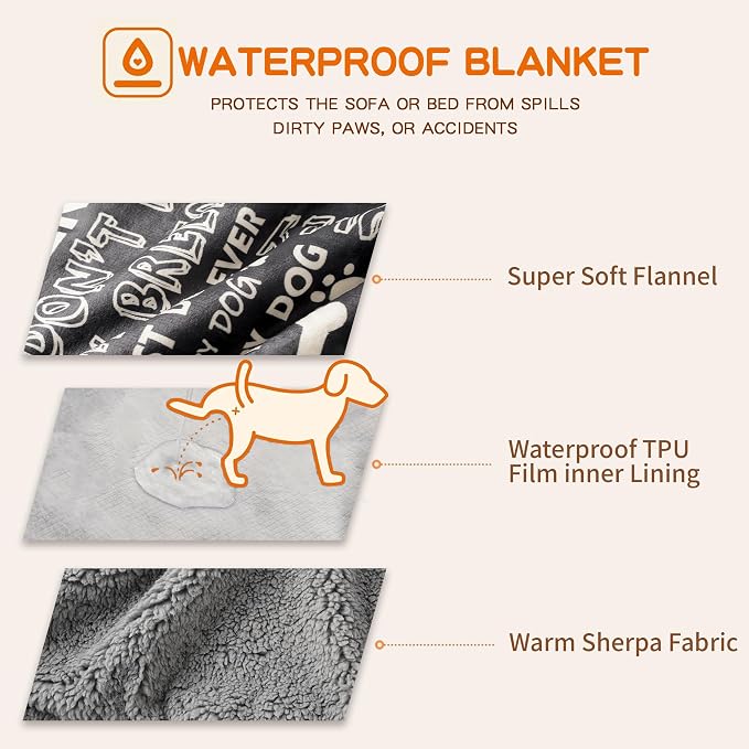 Waterproof Dog Blankets Pet Blanket 60"x80", Soft Fluffy Sofa Car Bed Protector - Image 3