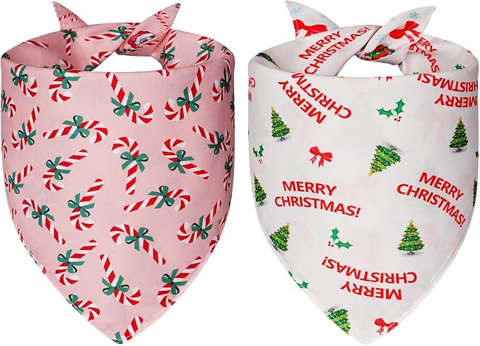 Cute Christmas Dog Bandanas XLarge 2PCS, 4 Pattern Holiday Scarf - Image 2