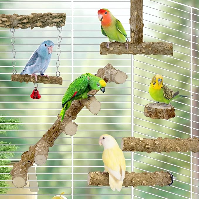 BNOSDM Natural Wood Bird Ladder Perch 6Pcs Parrot Stand Branches Climbing - Image 3