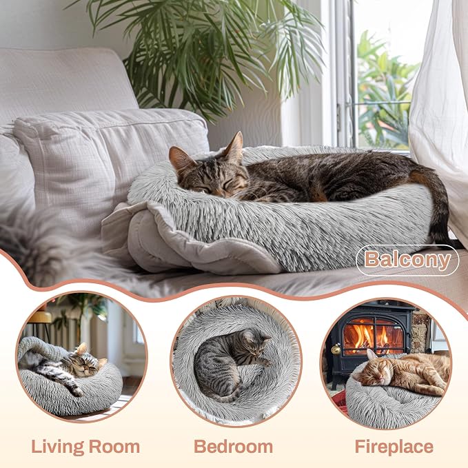 Cat Bed - Calming Cat Bed for Small Kittens Donut Washable Round for Indoor - Image 5