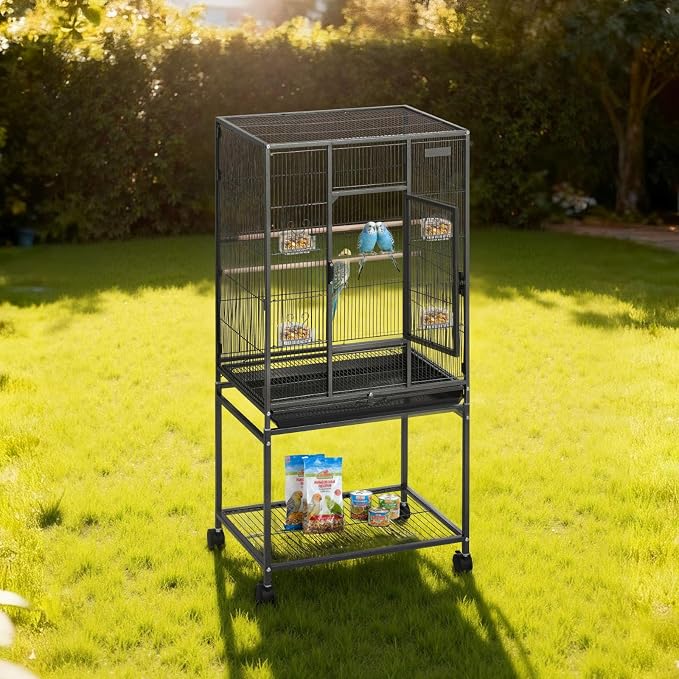 VEVOR Bird Cage, 24.6 x 16.7 x 53.9 inch, Flat Top, Wrought Iron Bird Flight - Image 8