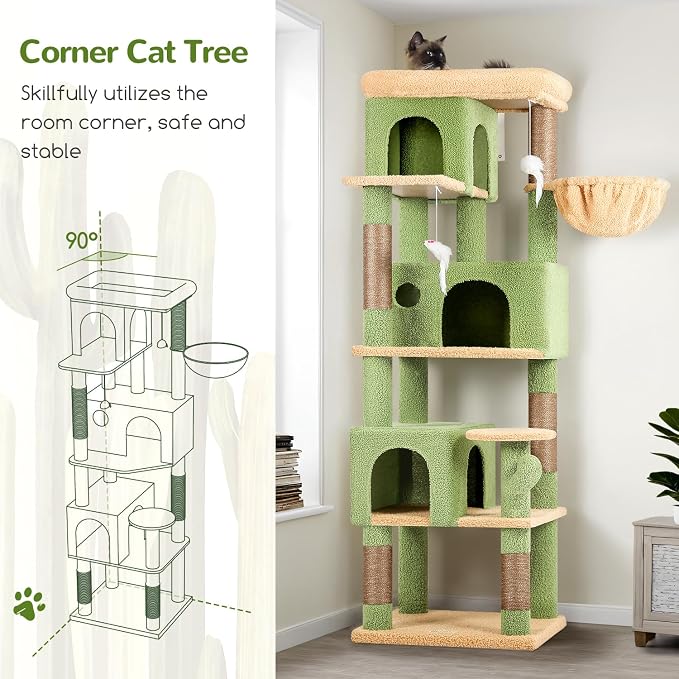 Globlazer Corner Cactus Cat Tree 66 inch Multi-Level Cactus Climbing Tower - Image 3
