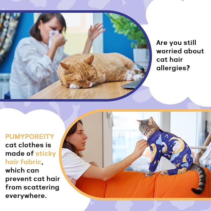 PUMYPOREITY Cat Recovery Suit, Stops Wound Licking After Surgery, Sticky Hair - Image 4