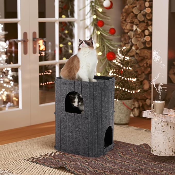 FUKUMARU Cat House for Indoor Cats, 23.62 Inch Large Cat Bed Cave Condo - Image 5