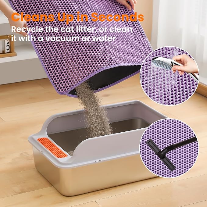 Jumbo Cat Litter Mat, 46x26 Inches Double Layer Honeycomb Litter Trapping Mat - Image 5