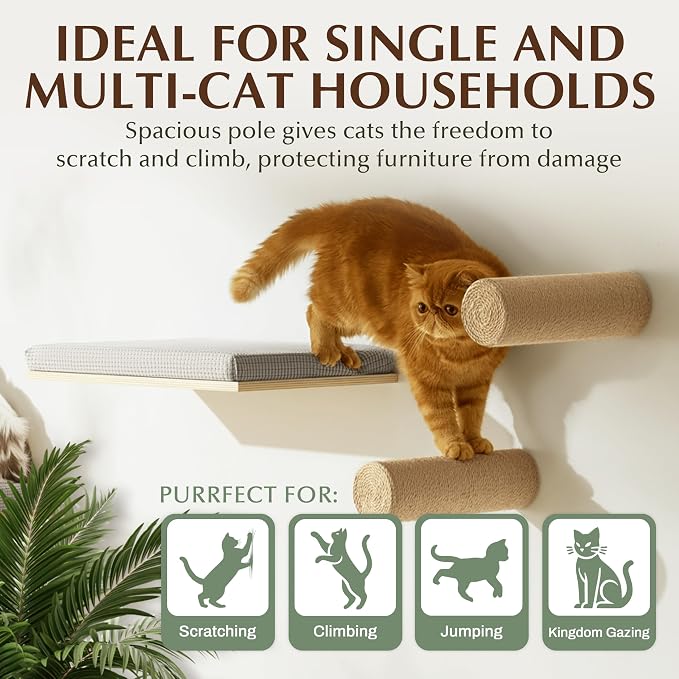 2-Pack Sisal Wall-Mounted Cat Climbing Wall Steps, Cat Wall Steps/Stairs - Image 3