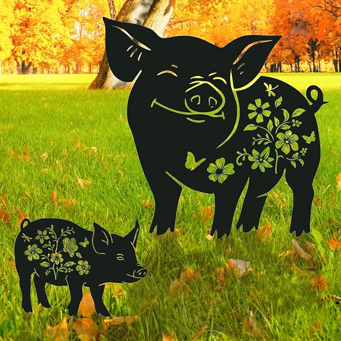 Pig Metal Garden Stakes Yard Decor, Lawn Ornaments, Outdoor Yard Art by RNGMSI
