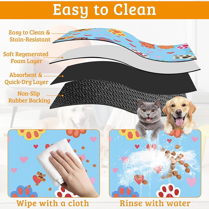 Pet Feeding Mat, Dog Paws Absorbent Dog Cat Food Mat Cute Cat Dog Mat - Image 5