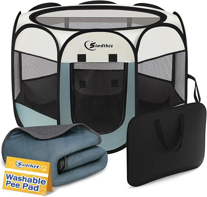 Dog Playpen with Washable Pee Pad, Puppy Pet Cat Playpen Small Dogs Tent Crate by Siedihit