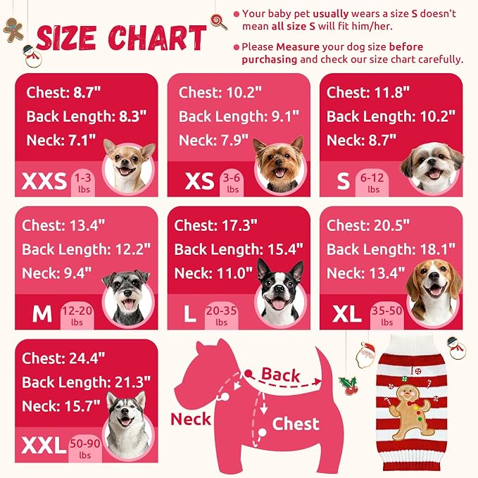 Dog Christmas Sweater Xmas Pet Clothes Cute Striped Gingerbread Man Costume - Image 6