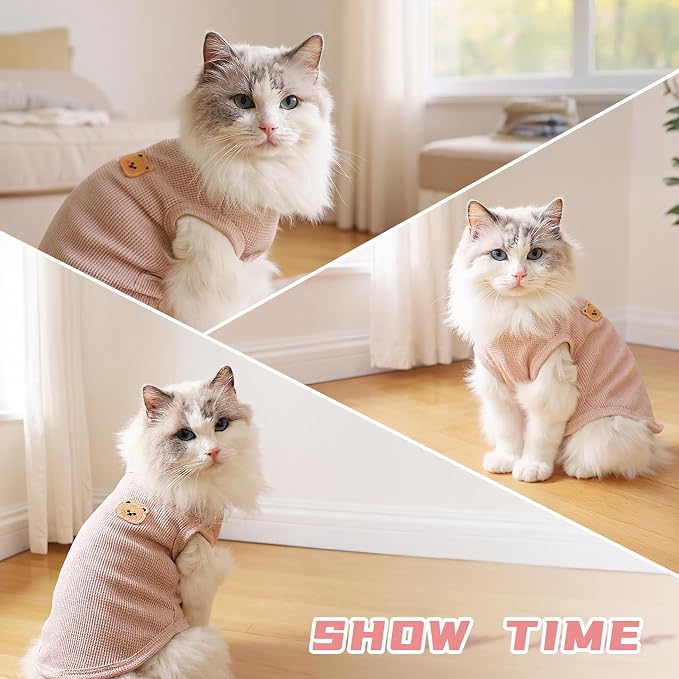 Waffle Knit Cat & Dog T Shirt for Small Dogs, Stretchable Puppy Shirt for - Image 5