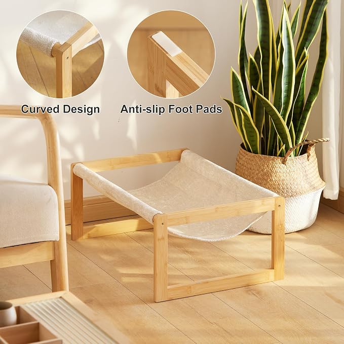 Elevated Cat Bed, Large Cat Hammock Bed, Bamboo Wood Cat Hammock - Image 6