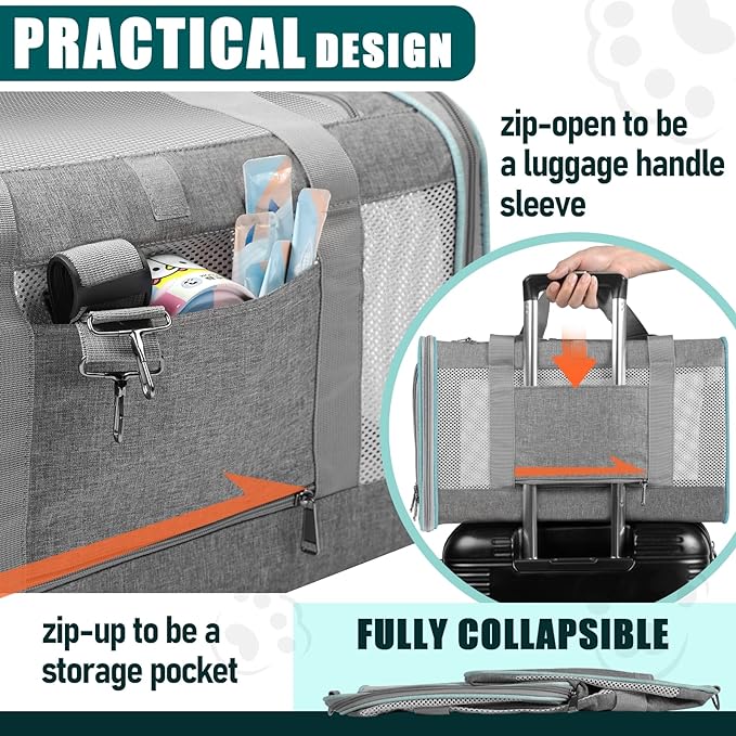 Pet Carrier for Large Cats 20 lbs+ / Soft Sided Small Dog Travel Carriers Top - Image 3