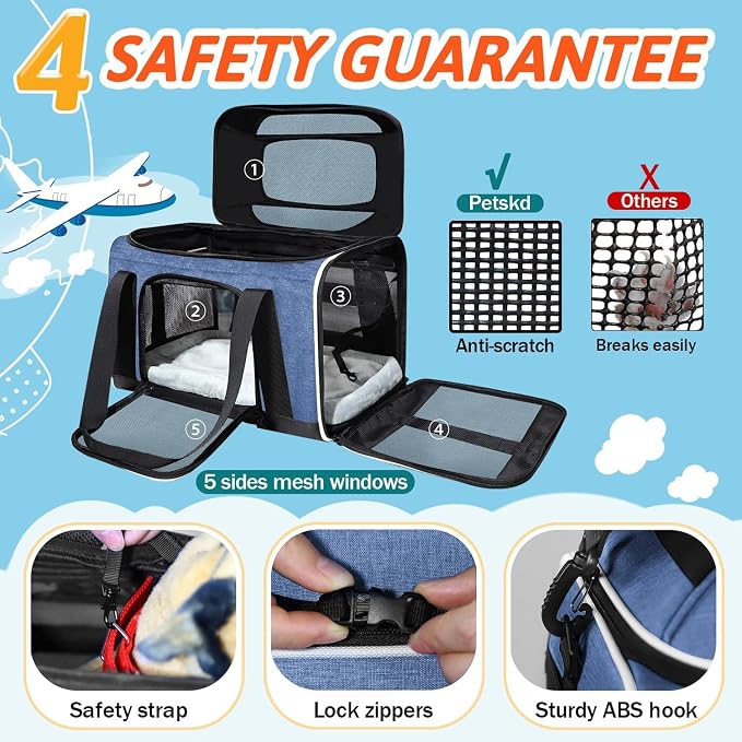 Petskd Top-Expandable Pet Carrier 18x13x9.5 Inches Southwest Airline Approved - Image 5