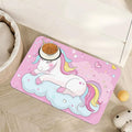 Cute Unicorn Dog Food Mat for Floors, Cloudy Pink Stars Absorbent Pet Food and by Unknown