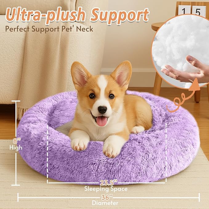 JOLLYVOGUE Calming Dog Bed Large Size Dog, Anti-Anxiety Donut Large Pet Bed - Image 5