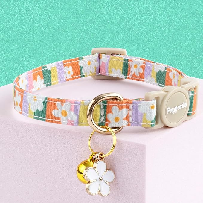 Faygarsle 2 Pack Striped Plaid Floral Pattern Cat Collars Breakaway Safety - Image 4