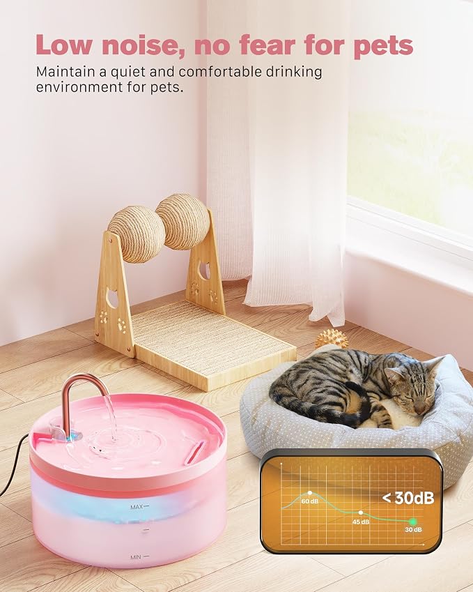Pink Cat Water Fountain:108oz/3.2L Cat Fountain Super Silent Pet Water Fountain - Image 4