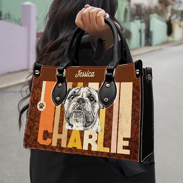 Personalized Pet Mom Leather Handbag – Custom Name Dog Cat Photo Purse - Image 2