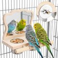 Bird Perch Platform Toy with Mirror, Standing Rack & Stainless Steel Bowl by SMICEM