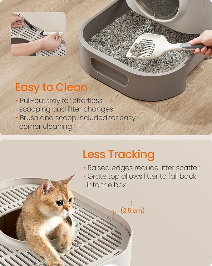 Feandrea Cat Litter Box with Lid, XL Enclosed Litter Box with Slide-Out Tray - Image 4