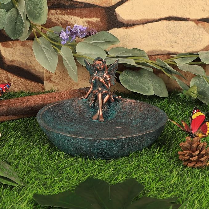 JUNIQUTE Vintage Angels Statue Bird Feeder, Fairy Garden Bird Bath - Image 5