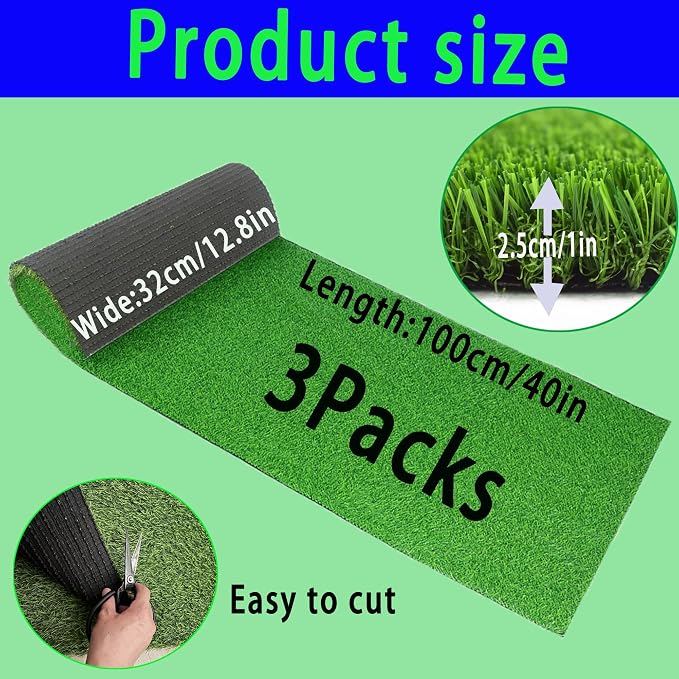 Artificial Grass，3 Rolls 12.8 x 40x1in, Rug Realistic Indoor Outdoor Rug - Image 2