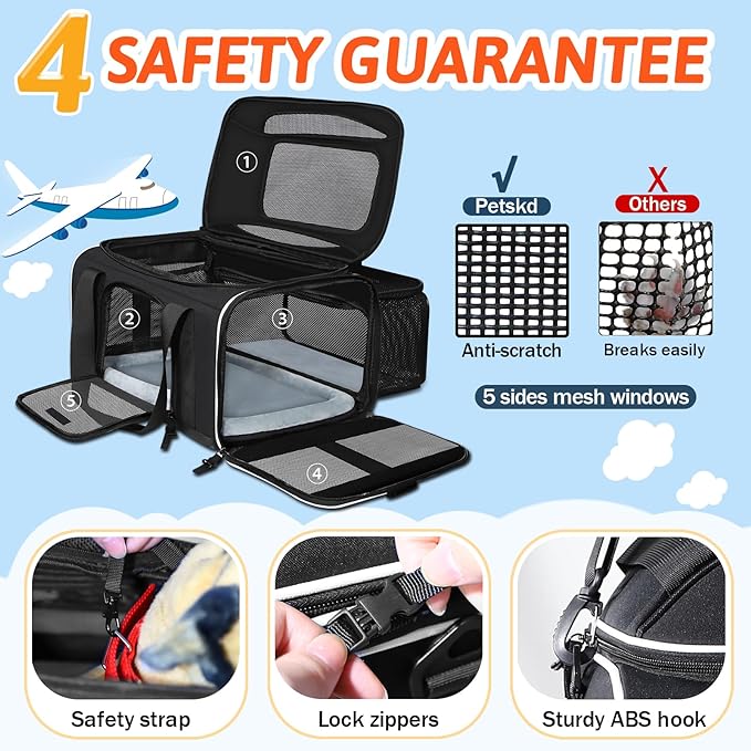 Petskd Top and Side Expandable Pet Carrier 17x12x8.5 Inches JetBlue Frontier - Image 5