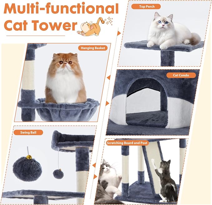 Sweetcrispy 79 inch Cat Tree Tower, Large Multi Level Cats Climbing Tower - Image 3