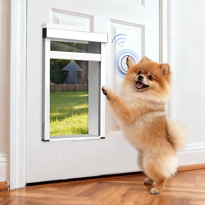 Automatic Dog Door with Doorbell Activation, 2-Flap Electronic Smart Pet Door by Tidytech
