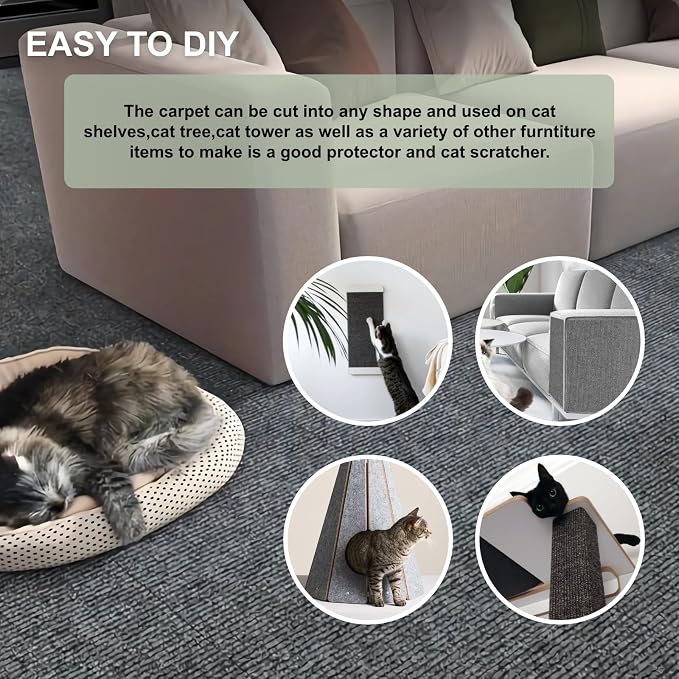 Cat Scratching Climbing Carpet Mat, Adhesive Trimmable Cat Post Covered Pad - Image 5