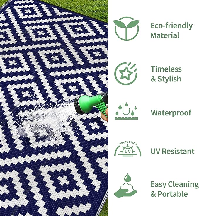 GENIMO Outdoor Rug 4x6 Waterproof, Reversible Mats, Outdoor Area Rug, Plastic - Image 5