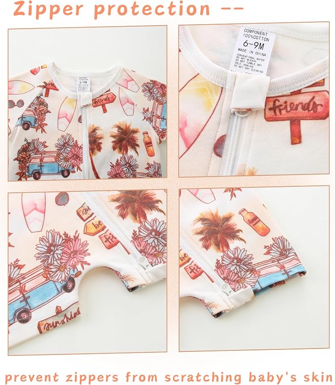 Unisex Summer Trendy 2-Pack Rompers Short Sleeve Zipped Bodysuit Infant Cotton - Image 4