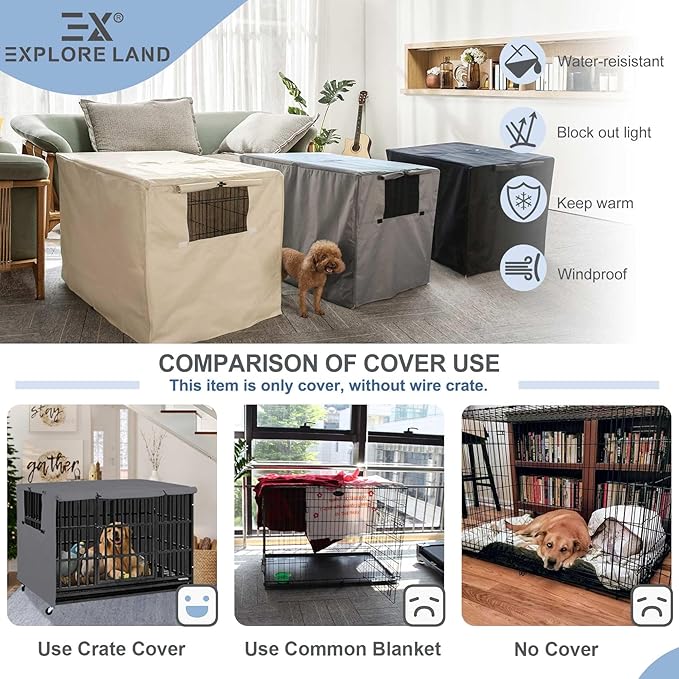 Explore Land Dog Crate Cover Heavy Duty Polyester Pet Kennel Sunshade Universal - Image 4