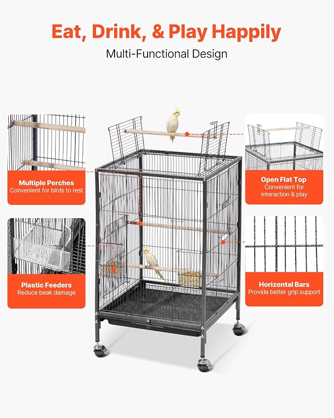 VEVOR Bird Cage, Open Flat Top, Wrought Iron Bird Flight Cage - Image 4