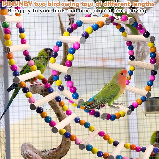 PINVNBY 2 PCS Extra Large Bird Ladder Toys, Wooden Parakeet Swing Toys - Image 8