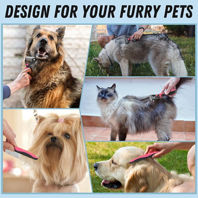 Pet Grooming Brush & Comb Combo, Cat & Dog Brush - Image 7