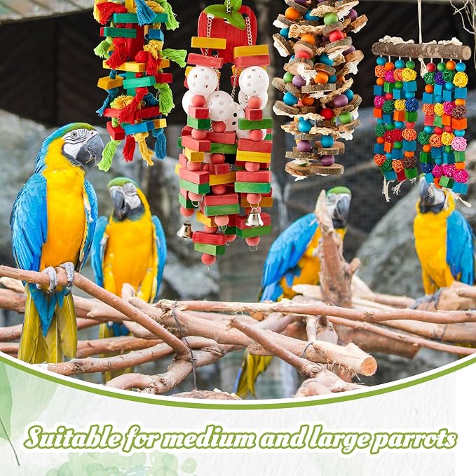 4 Pcs Extra Large Bird Parrot Toy Multicolored Natural Wooden Parrot Cage - Image 6
