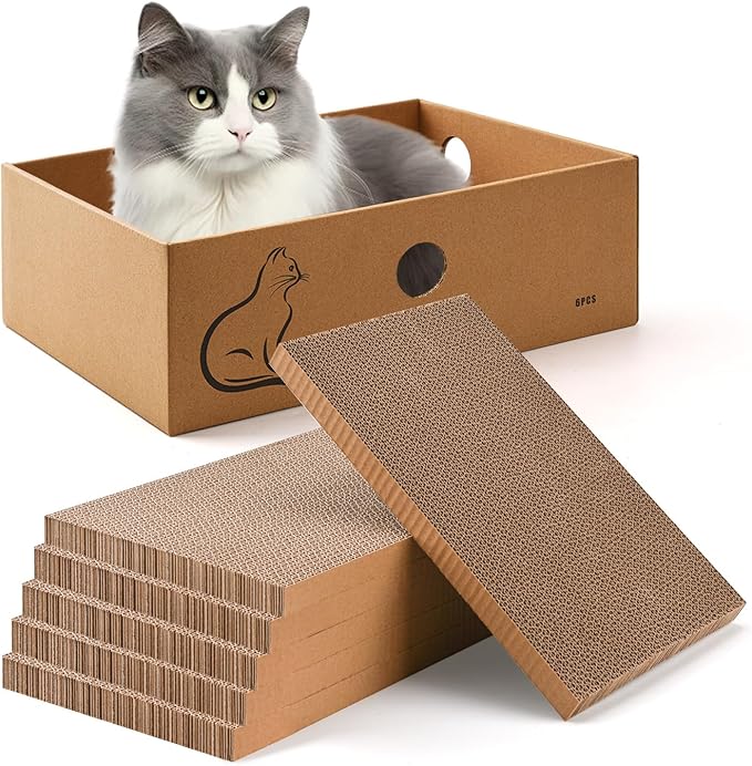 AUSCAT Cat Scratcher Box with 6PCS Cat Scratching Board, Cardboard Cat by AUSCAT