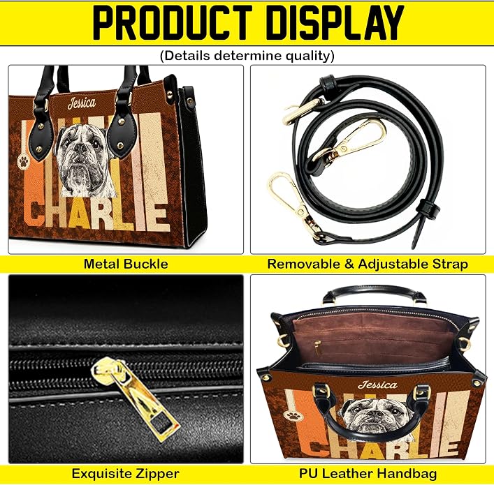 Personalized Pet Mom Leather Handbag – Custom Name Dog Cat Photo Purse - Image 4