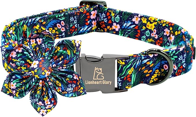 Lionheart Glory Darkblue Flower Dog Collar by LionheartGlory